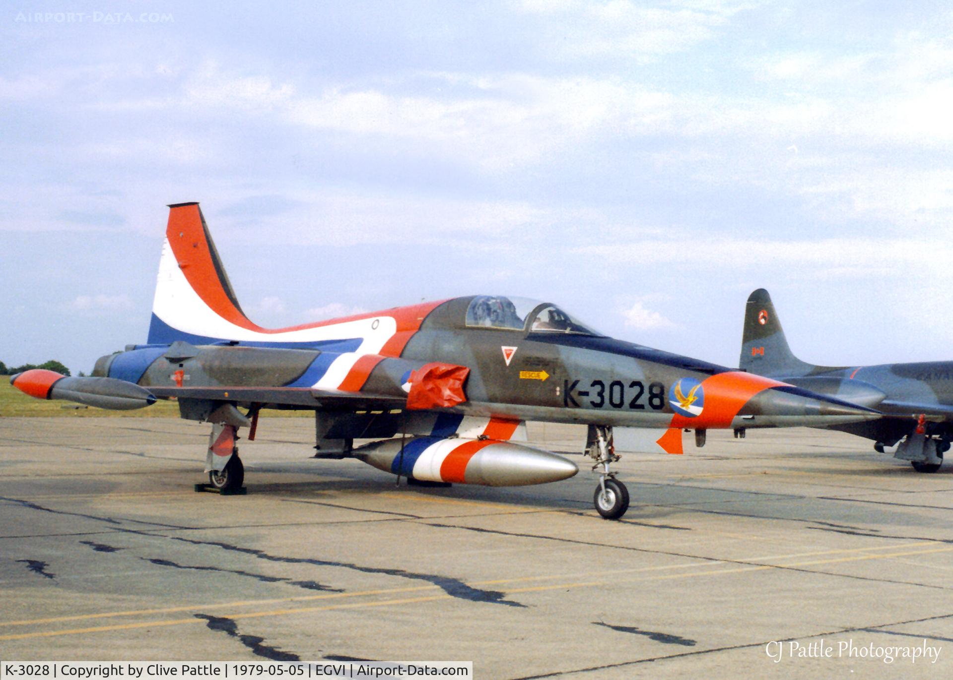 K-3028, 1970 Canadair NF-5A Freedom Fighter C/N 3028, Scanned from print. RNethAF NF-5A K-3028 in the static display at IAT Greenham Common '79