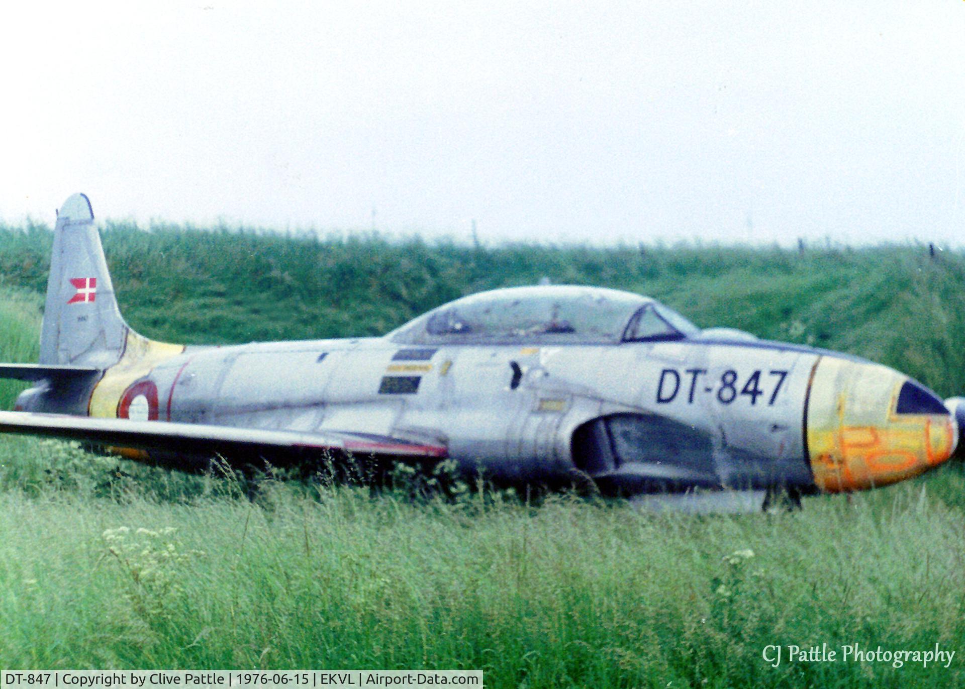 DT-847, 1951 Lockheed T-33A Shooting Star C/N 580-6179, Scanned from print. DT-847 in storage at Vaerlose, Denmark (EKVL)
