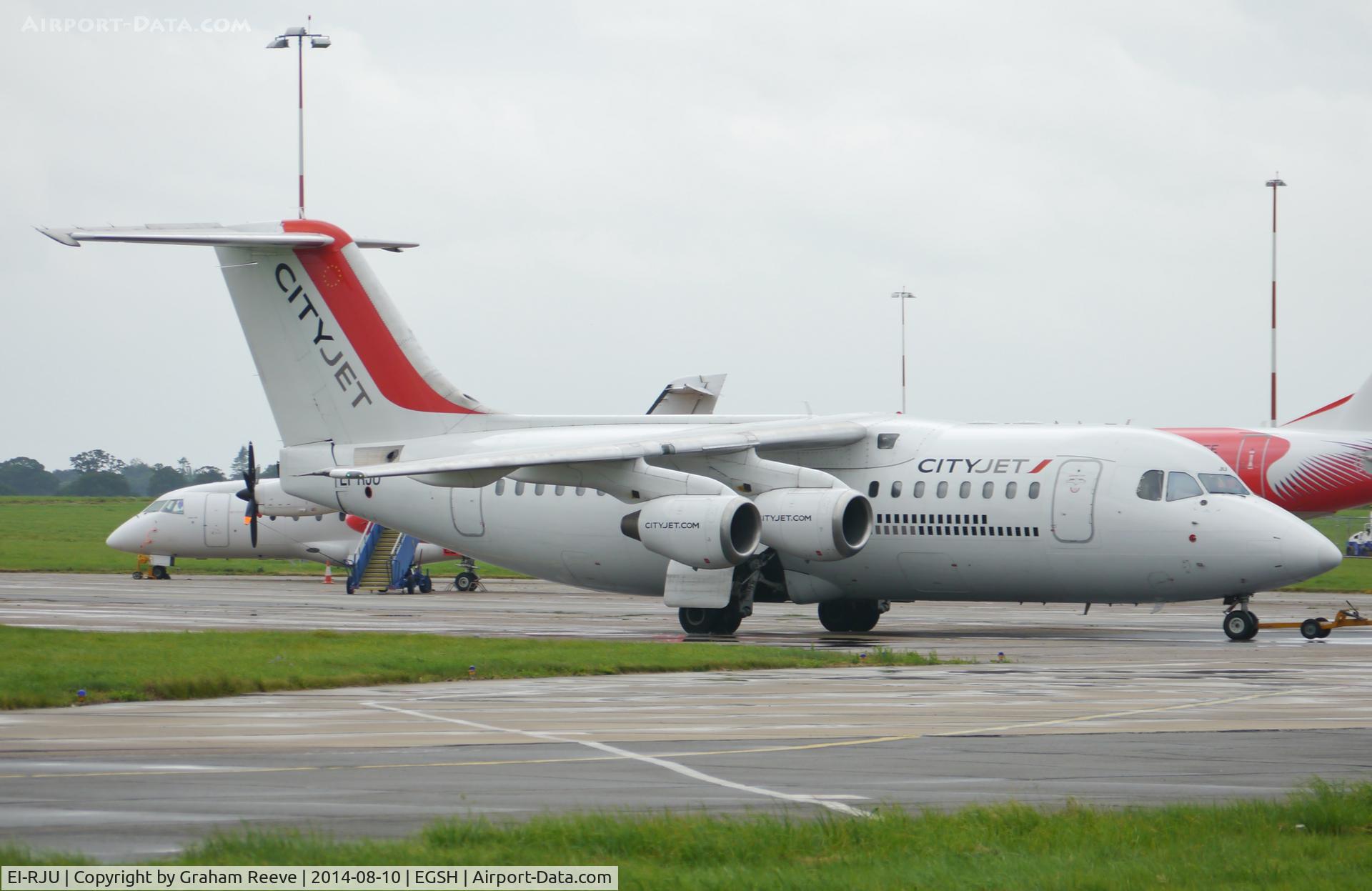 EI-RJU, 2000 British Aerospace Avro 146-RJ85A C/N E2367, Under tow at Norwich.