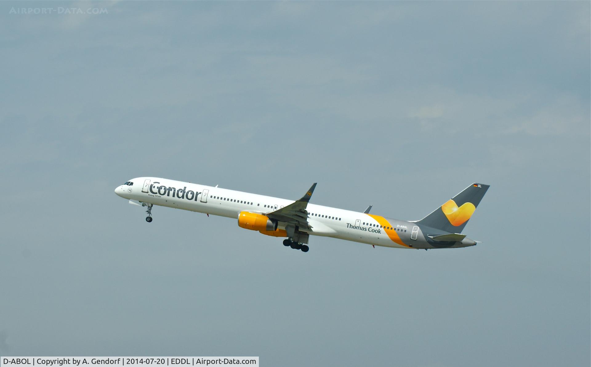 D-ABOL, 2000 Boeing 757-330 C/N 29021, Condor, is here climbing out at Düsseldorf Int'l(EDDL)