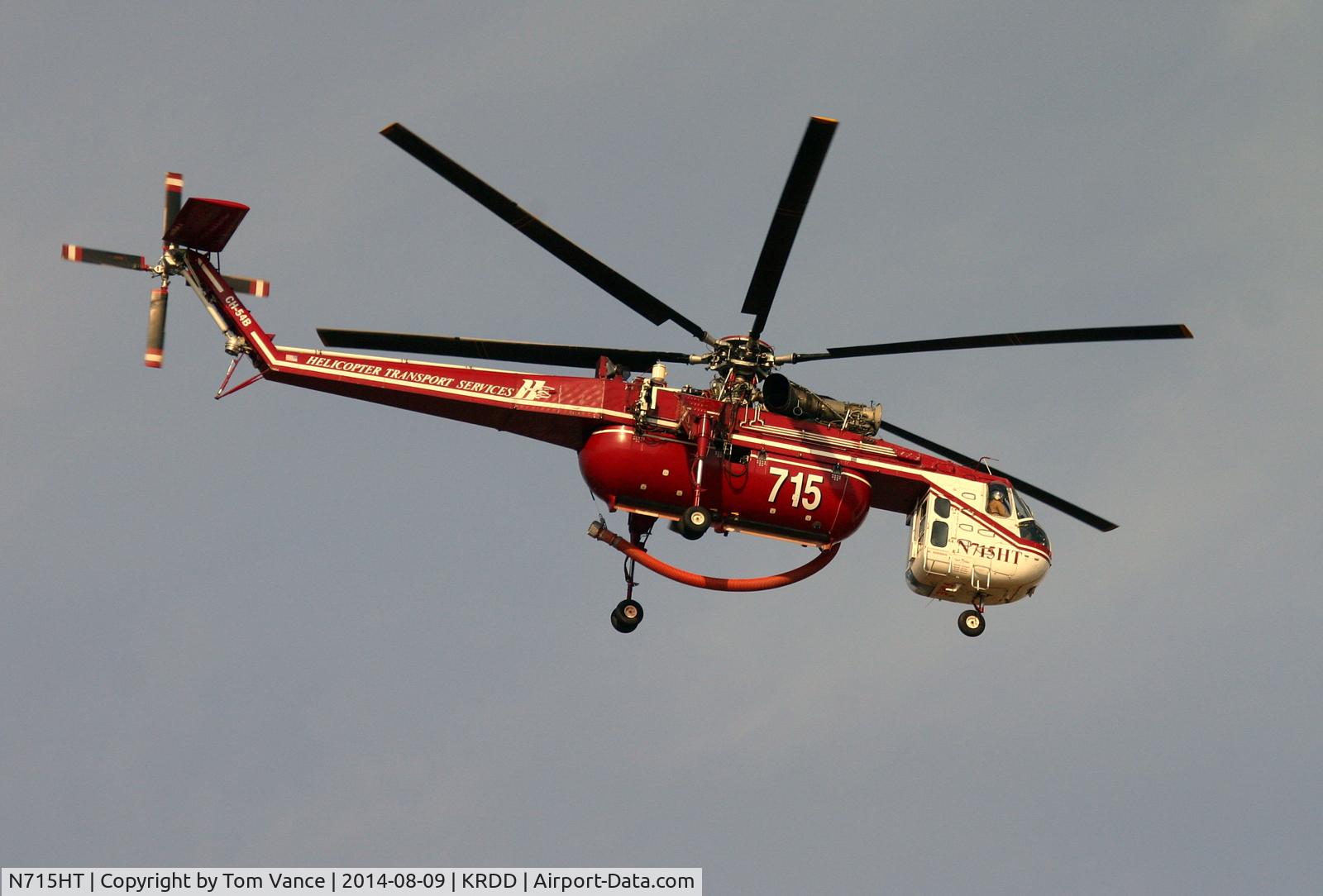 N715HT, 1969 Sikorsky CH-54B Tarhe C/N 64.077, departing Redding, CA USA for the Coffee Fire in Trinity County near Weaverville, CA om Aug 09, 2014.