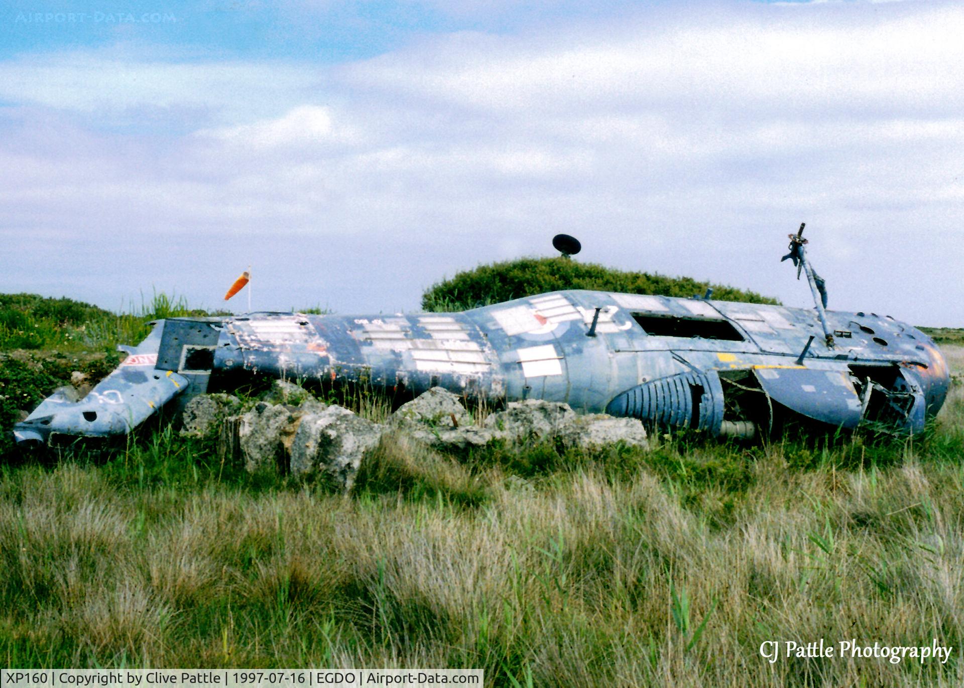 XP160, 1962 Westland Wessex HAS.1 C/N WA93, Scanned from print. Remains of Wessex HAS.1 XP160 at the fire training school, RNAS Predannack (EGDO). Ex School of Aircraft Handling at nearby Culdrose, with the code SAH-24