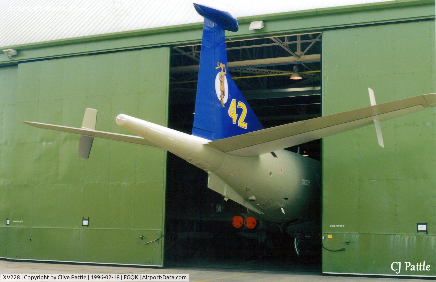 XV228, Hawker Siddeley Nimrod MR.2 C/N 8003, Scanned from print - Nimrod XV228 at RAF Kinloss (EGQK) in Special Markings. Feb '96