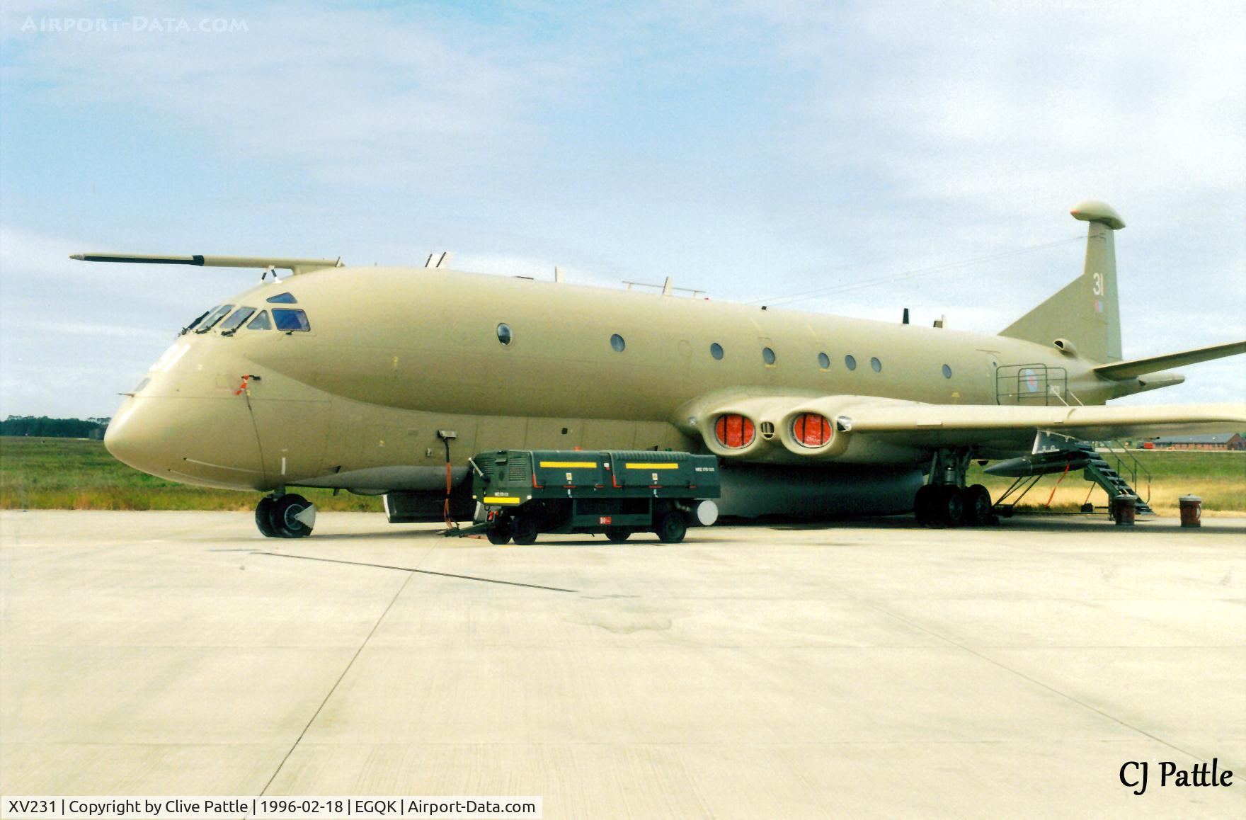XV231, Hawker Siddeley Nimrod MR.1 C/N 8006, Scanned from print - Nimrod MR.2 XV231 on the ramp at RAF Kinloss EGQK Feb '96