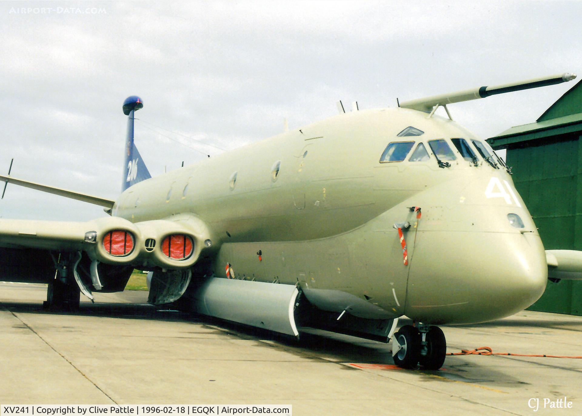XV241, Hawker Siddeley Nimrod MR.2 C/N 8016, Scanned from print - Nimrod MR.2 XV241 in special 206 Sqn markings pictured on the ramp at RAF Kinloss EGQK