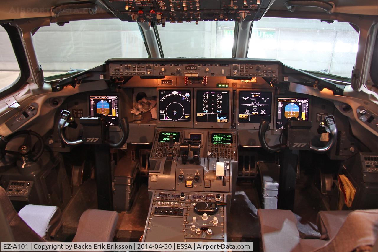 EZ-A101, 2001 Boeing 717-22K C/N 55153, Cockpit of EZ-A101.