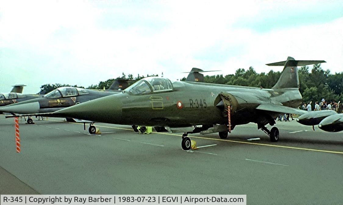 R-345, Lockheed F-104G Starfighter C/N 683D-6044, Lockheed F-104G Starfighter [683D-6044] (Royal Danish Air Force) RAF Greenham Common~G 23/07/1983. From a slide.