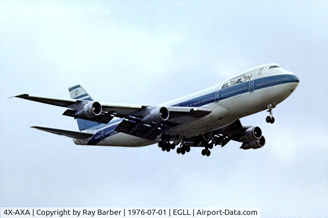 4X-AXA, 1971 Boeing 747-258B C/N 20135-140, Boeing 747-258B [20135] (El Al Israel Airlines) Heathrow~G 01/07/1976. Date approximate .From a slide.
