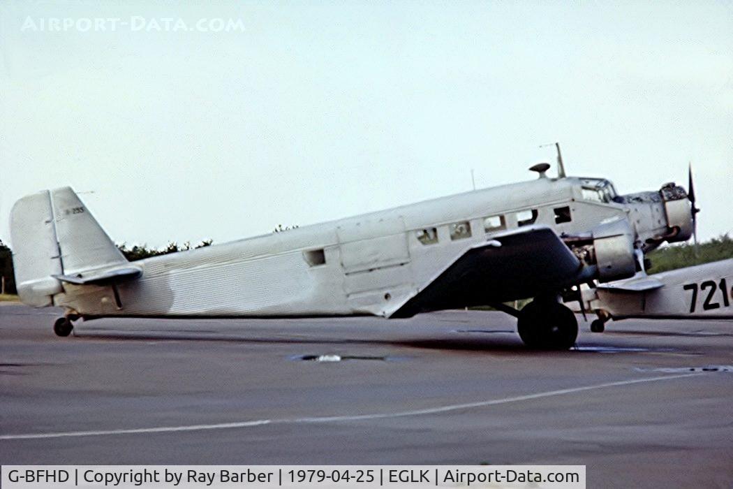 G-BFHD, Junkers (CASA) 352L (Ju-52) C/N 146, Junkers CASA.352L [146] (Warbirds of Great Britain Ltd) Blackbushe~G 25/04/1979. From a slide.