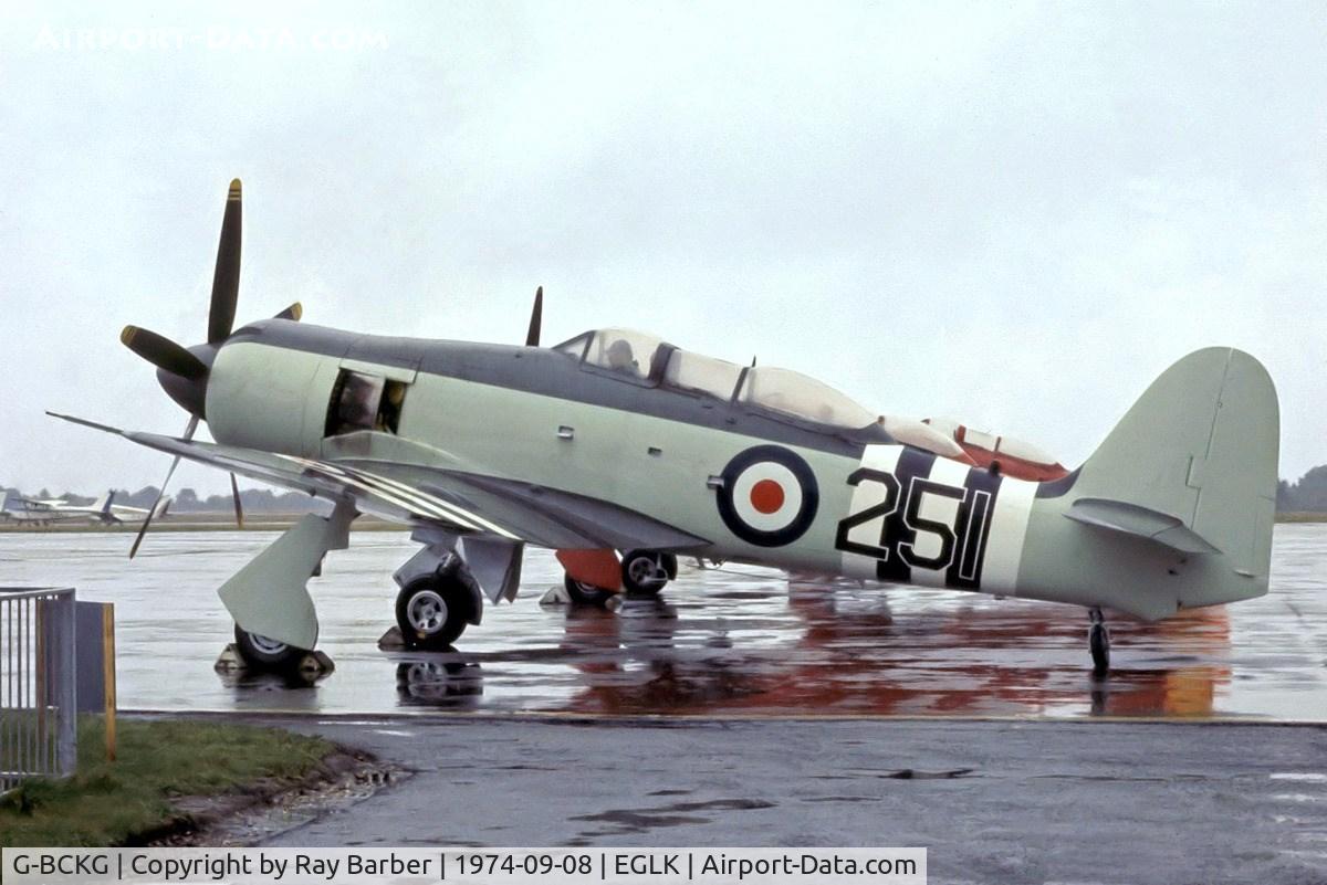 G-BCKG, 1949 Hawker Sea Fury T.20 C/N ES.8509, Hawker Sea Fury T.20S [ES.8509] (Fairoaks Aviation Services Ltd (D.Arnold) Blackbushe~G 08/09/1974. Seen here unmarked apart form the serial 251 prior to USA markings being applied. From a slide.