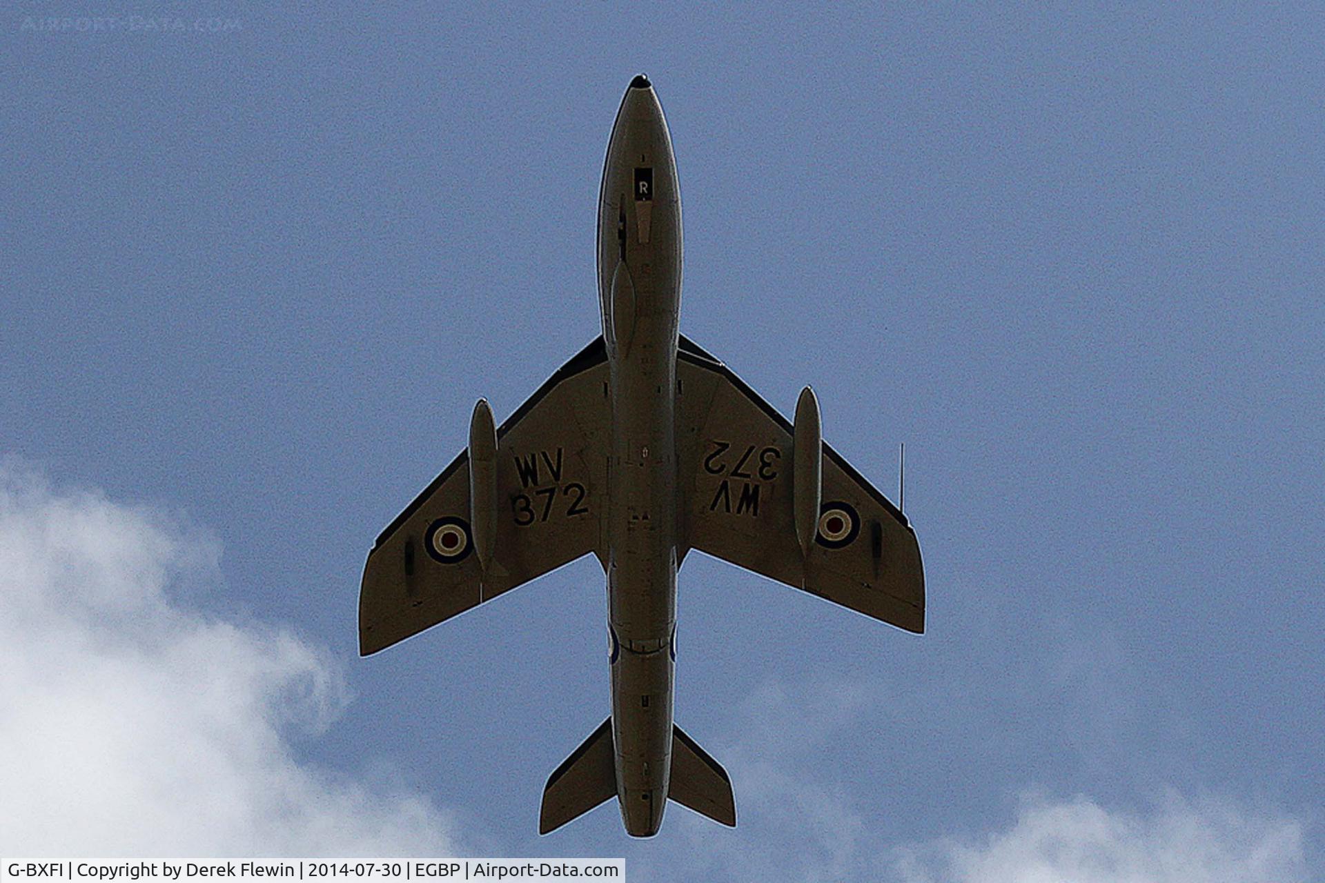 G-BXFI, 1955 Hawker Hunter T.7 C/N 41H-670818, Hunter T.7, North Weald based, previously WV372, seen in the overhead at Kemble.