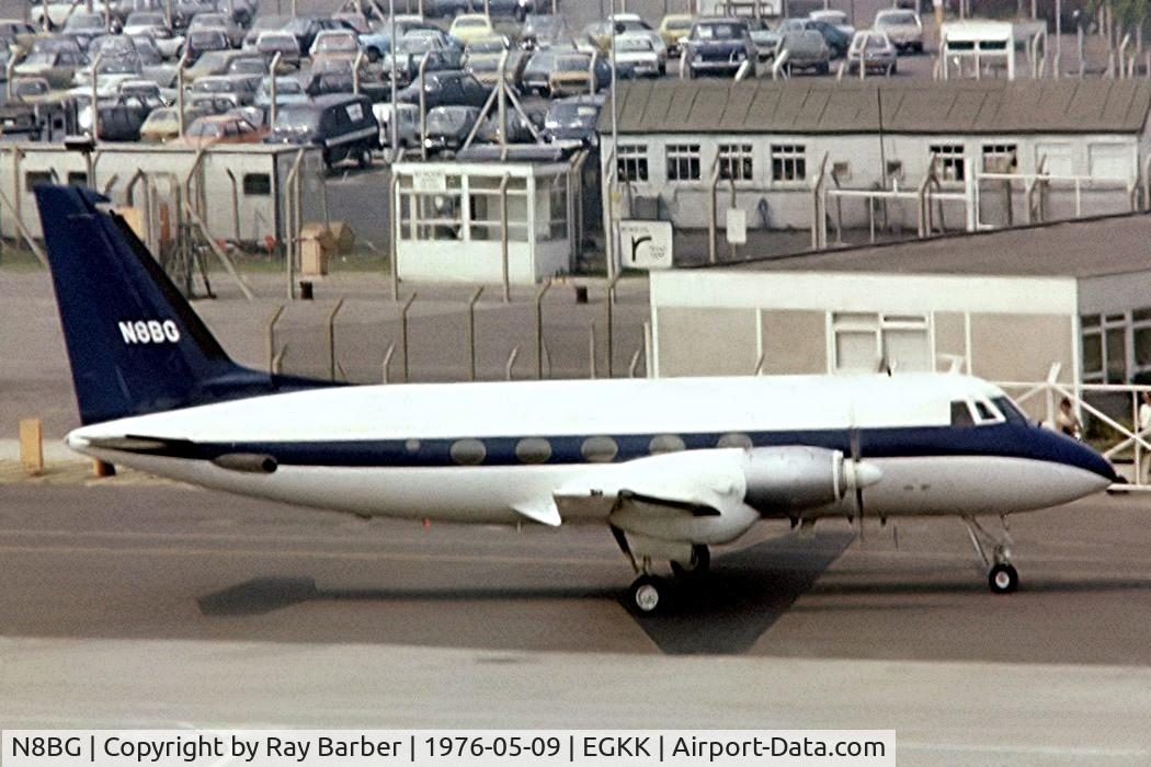 N8BG, 1959 Grumman G-159 Gulfstream 1 C/N 22, Grumman G-159 Gulfstream I [22] Gatwick~G 09/05/1976. From a slide.