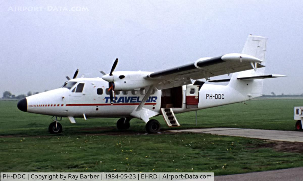 PH-DDC, 1967 De Havilland Canada DHC-6-100 Twin Otter C/N 72, De Havilland Canada DHC-6-100 Twin Otter [72] (Travelair) Rotterdam~PH 23/05/1984. From a slide.