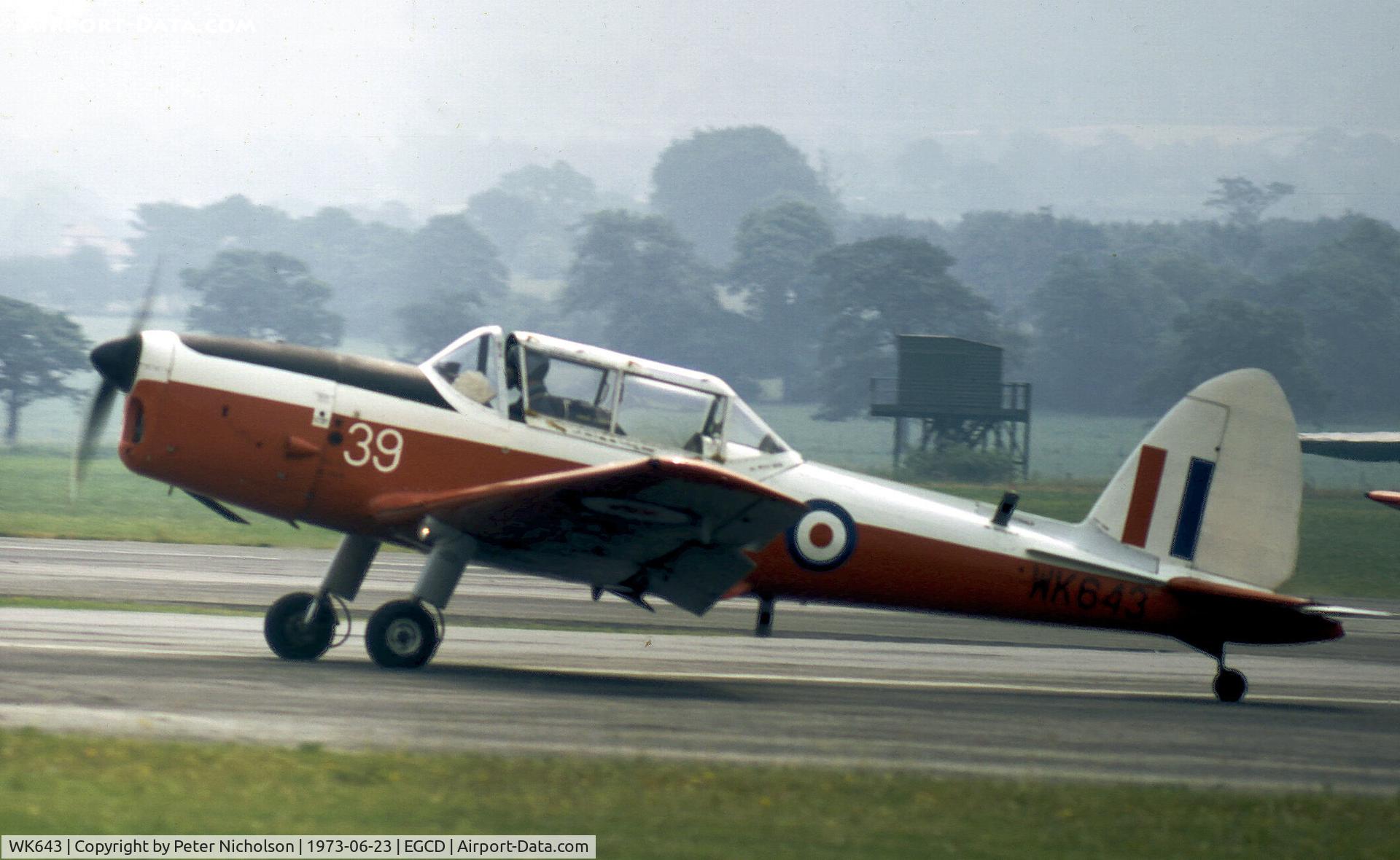 WK643, 1952 De Havilland DHC-1 Chipmunk T.10 C/N C1/0660, Chipmunk T.10 of 2 Flying Training School in action at the 1973 Woodford Airshow.