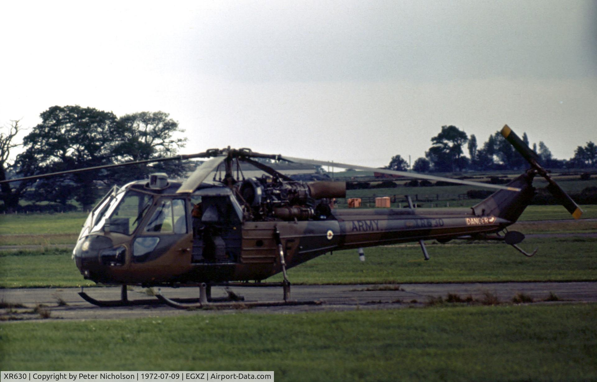 XR630, 1964 Westland Scout AH.1 C/N F9530, Scout AH.1 of 666 Squadron on display at the 1972 RAF Topcliffe Open Day.