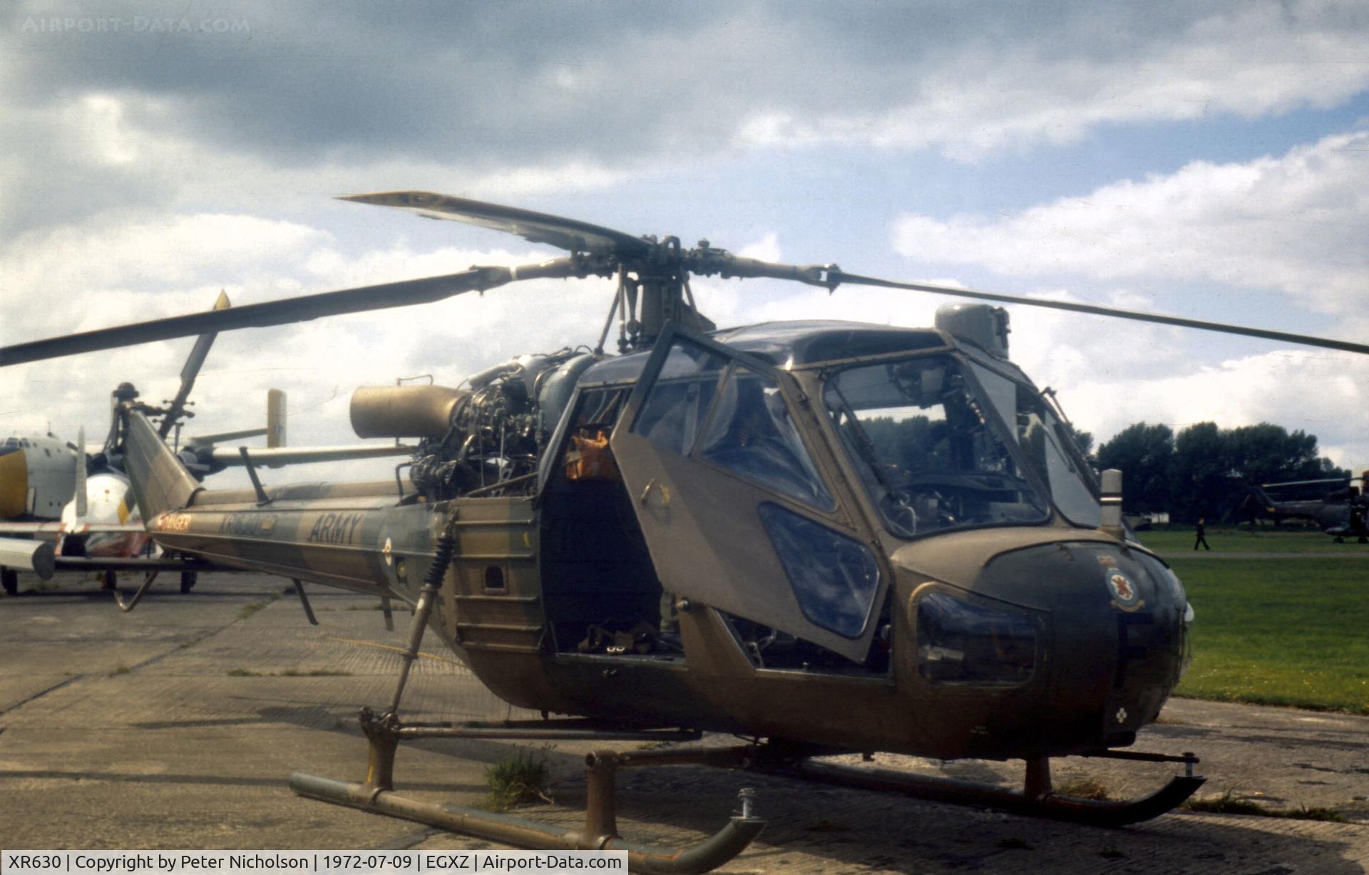 XR630, 1964 Westland Scout AH.1 C/N F9530, Another view of this Scout AH.1 of 666 Squadron on display at the 1972 RAF Topcliffe Open Day.