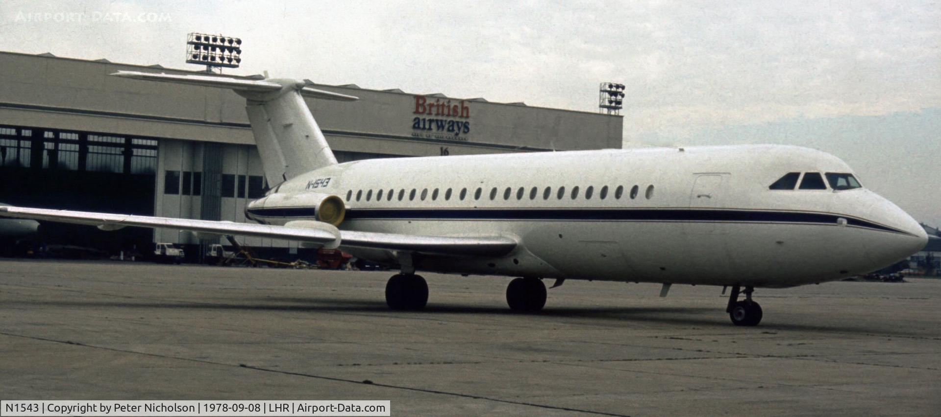 N1543, 1965 BAC 111-203AE One-Eleven C/N BAC.017, One Eleven 203AE as seen at Heathrow in September 1978.