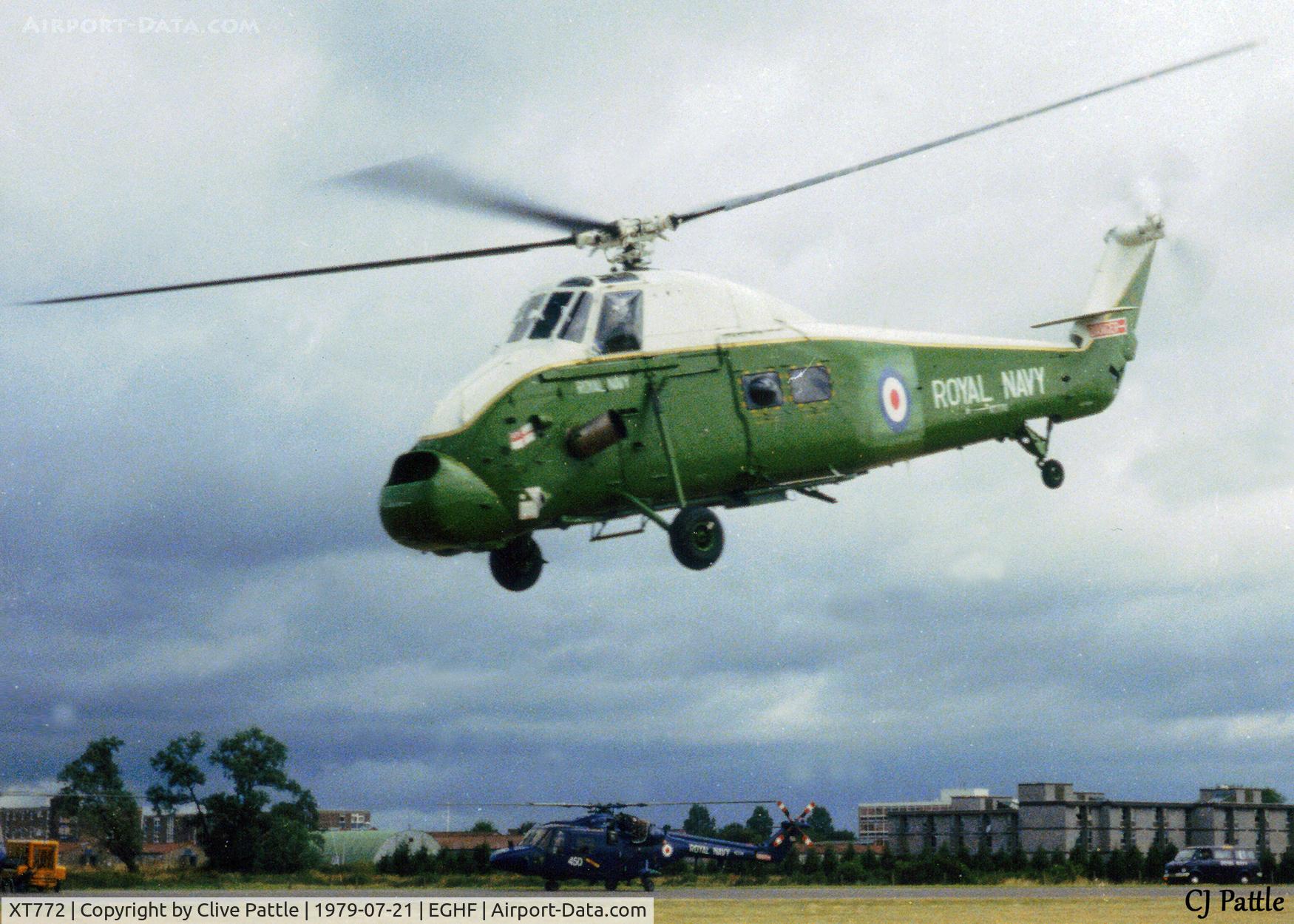 XT772, 1967 Westland Wessex HU.5 C/N WA772, Scanned from print. 781 NAS Wessex HU.5 'Green Parrot' XT772 at HMS Daedalus Air Day, 1979.