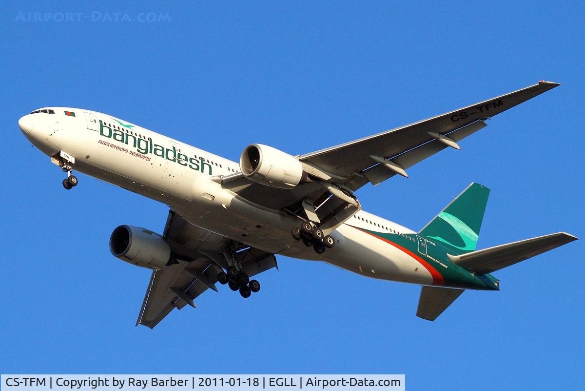CS-TFM, 1998 Boeing 777-212/ER C/N 28513, Boeing 777-212ER [28513] (Biman Bangladesh) Home~G 08/01/2011. On approach 27R.