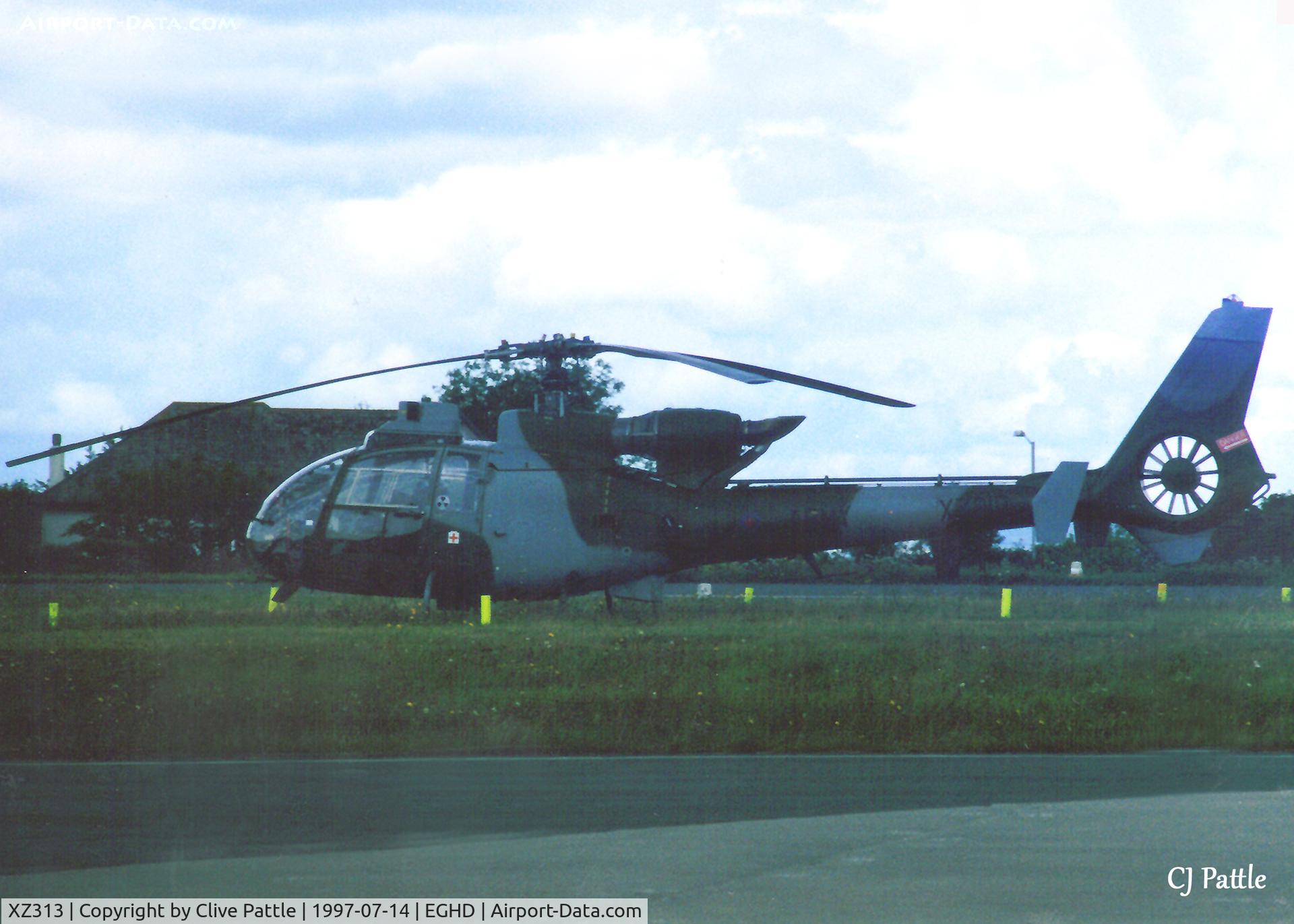 XZ313, 1976 Westland SA-341B Gazelle AH1 C/N 1582, Scanned from print, a dusk shot of AAC Westland Gazelle XZ313 at the (now closed) Plymouth/Roborough airport (EGHD)