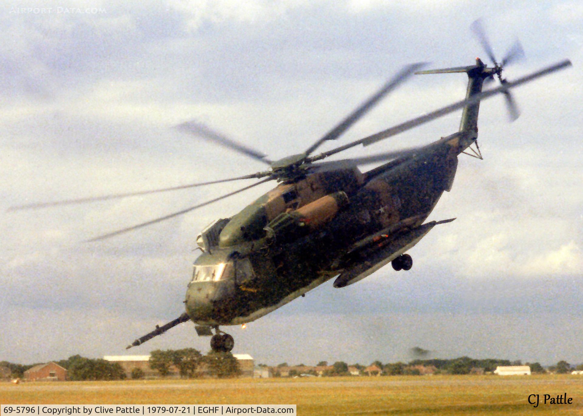 69-5796, 1969 Sikorsky MH-53M Pave Low IV C/N 65-251, Scanned from print- apols for poor quality. CH-53 69-5796 of USAF 67th ARRW from RAF Mildenhall performs at the HMS Daedalus Air Day, Lee on Solent in July '79