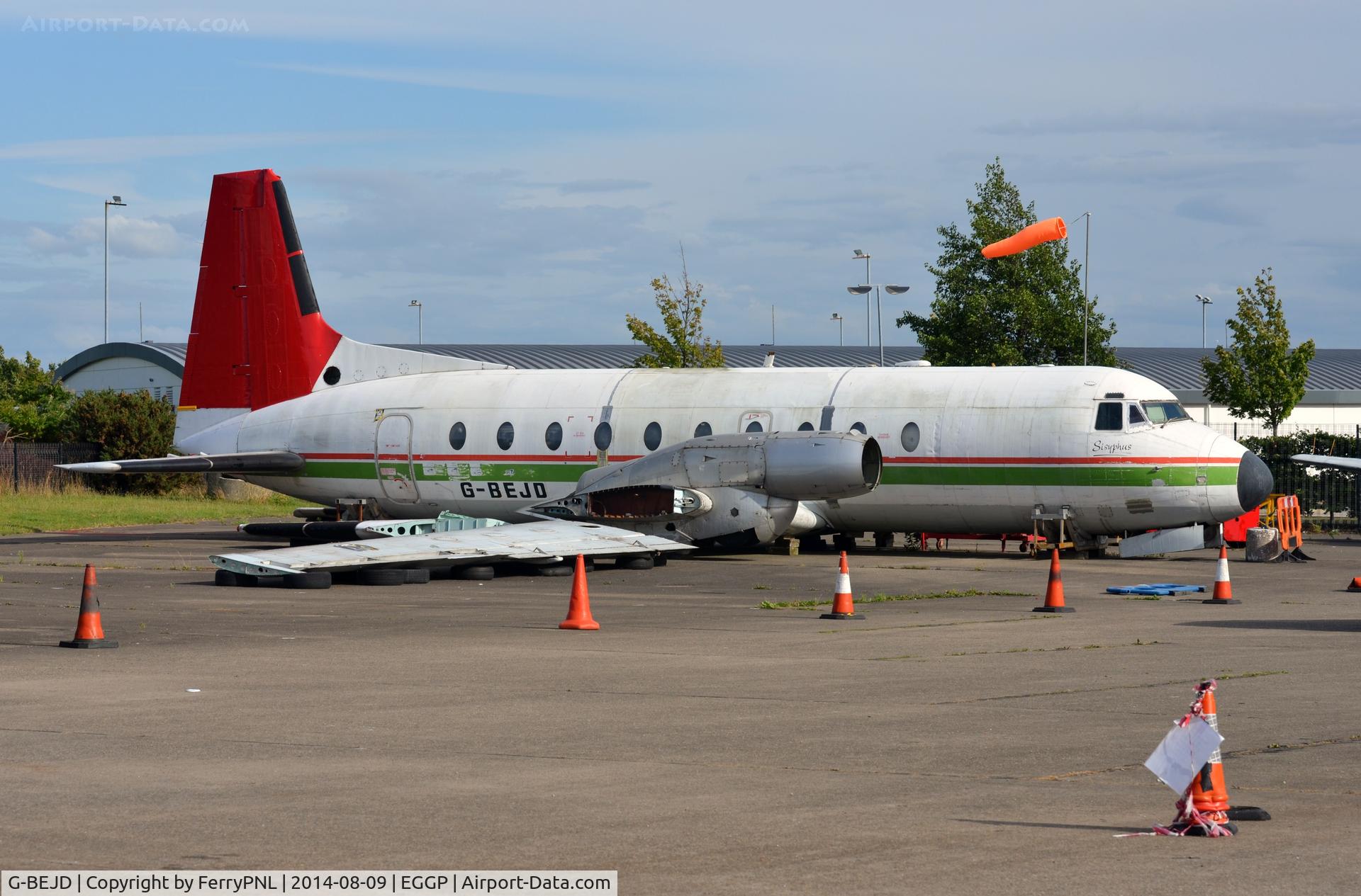 G-BEJD, 1961 Hawker Siddeley 748-105 Sr 1 C/N 1543, BAe748 in pieces at the old Liverpool Airport apron, now part of a hotel.