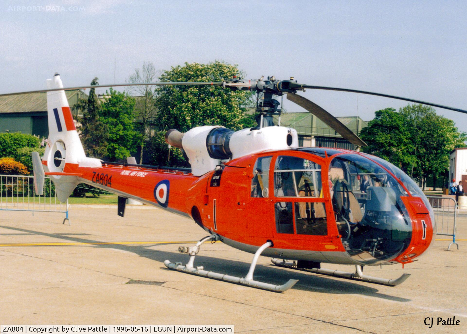 ZA804, 1979 Westland SA-341D Gazelle HT3 C/N WA1794, Scanned from print - RAF Gazelle HT.3 ZA804 coded 'I' from RAF Shawbury on display at the Mildenhall Air Day '96