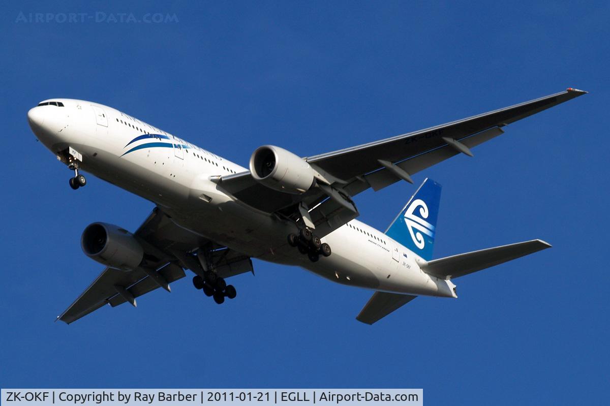 ZK-OKF, 2006 Boeing 777-219/ER C/N 34378, Boeing 777-219ER [34378] (Air New Zealand) Home~G 21/01/2011. On approach 27R.