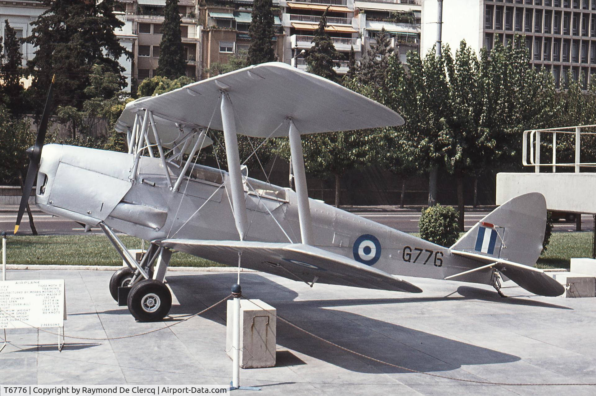 T6776, De Havilland DH-82A Tiger Moth II C/N 85063, Seen at the Athens War Museum in July 1977.Now displayed at the Hellenic Air Force Museum .Dekeleia ,Tatoi Air Base.
