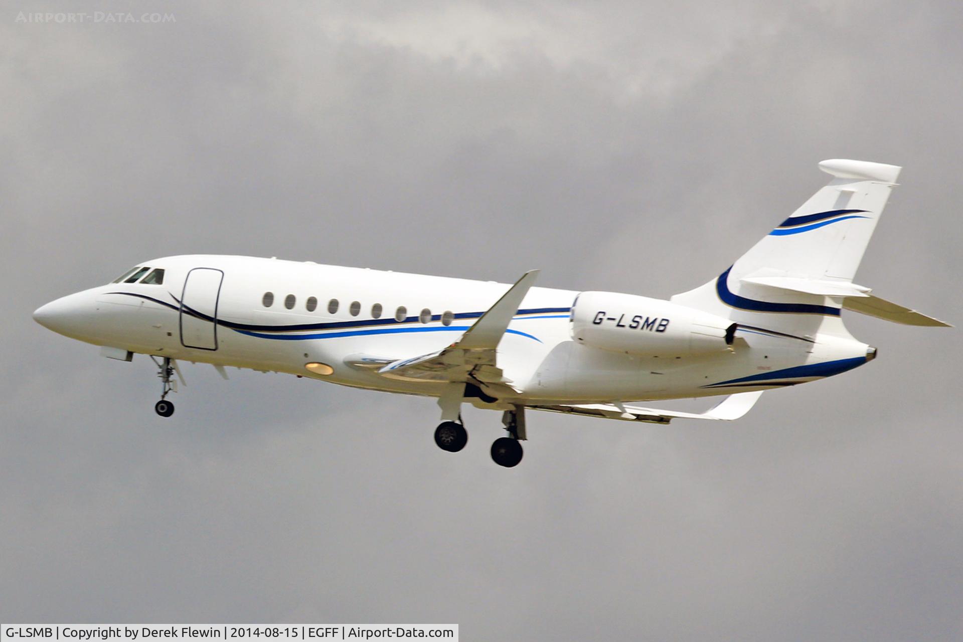 G-LSMB, 2004 Dassault Falcon 2000EX C/N 47, Jersey based, Aviation Beauport Ltd, Dassault Falcon 2000EX, seen departing runway 30 at EGFF en-route to Bournemouth.