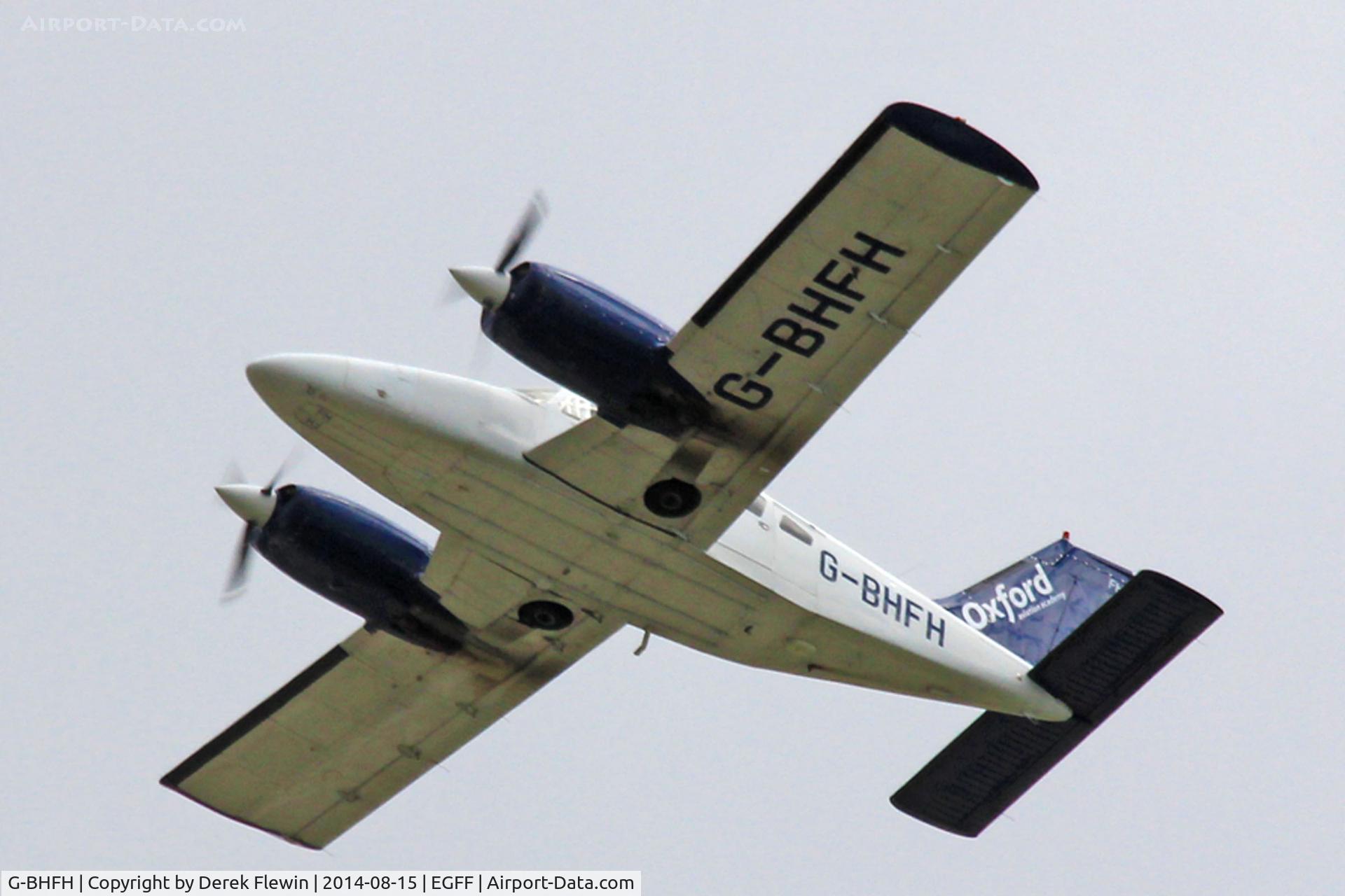 G-BHFH, 1979 Piper PA-34-200T Seneca II C/N 34-7970482, Oxford based, Oxford Aviation Academy, Seneca ll, callsign Oxford 67, seen in the overhead after an practice ILS Approach at EGFF.