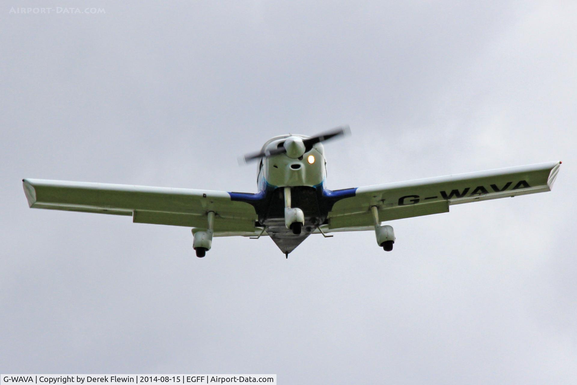 G-WAVA, 2000 Robin HR-200-120B C/N 352, Wellesbourne Mountford based, Robin, seen on very short finals runway 30 at EGFF.