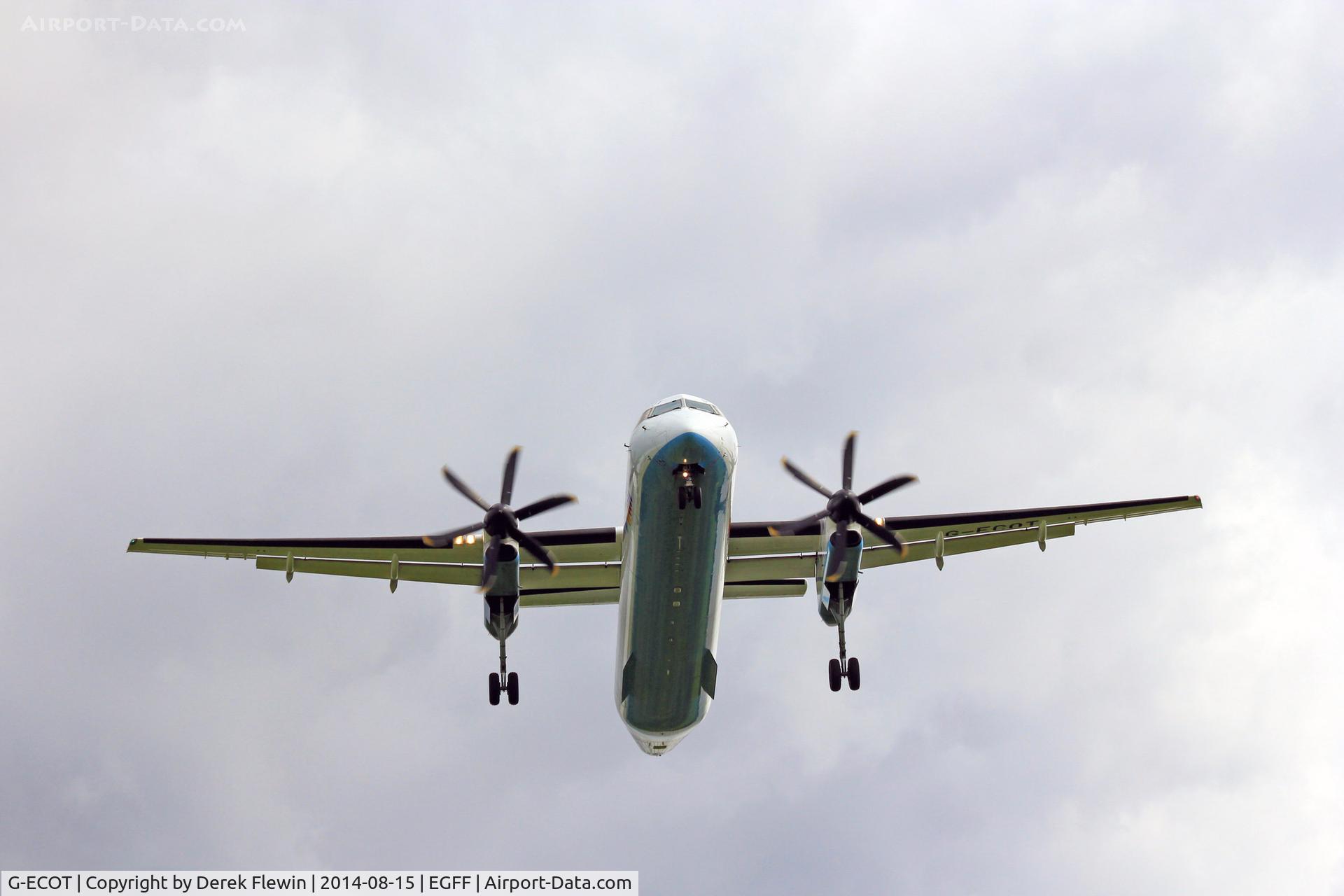 G-ECOT, 2009 De Havilland Canada DHC-8-402Q Dash 8 C/N 4251, Flybe, Dash 8, callsign Jersey 9TP, seen on short finals runway 30 at EGFF, out of Belfast City.