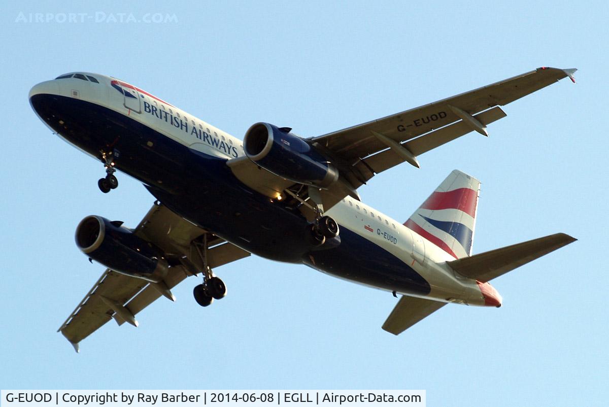 G-EUOD, 2001 Airbus A319-131 C/N 1558, Airbus A319-131 [British Airways) Home~G 08/06/2014. On approach 27R.