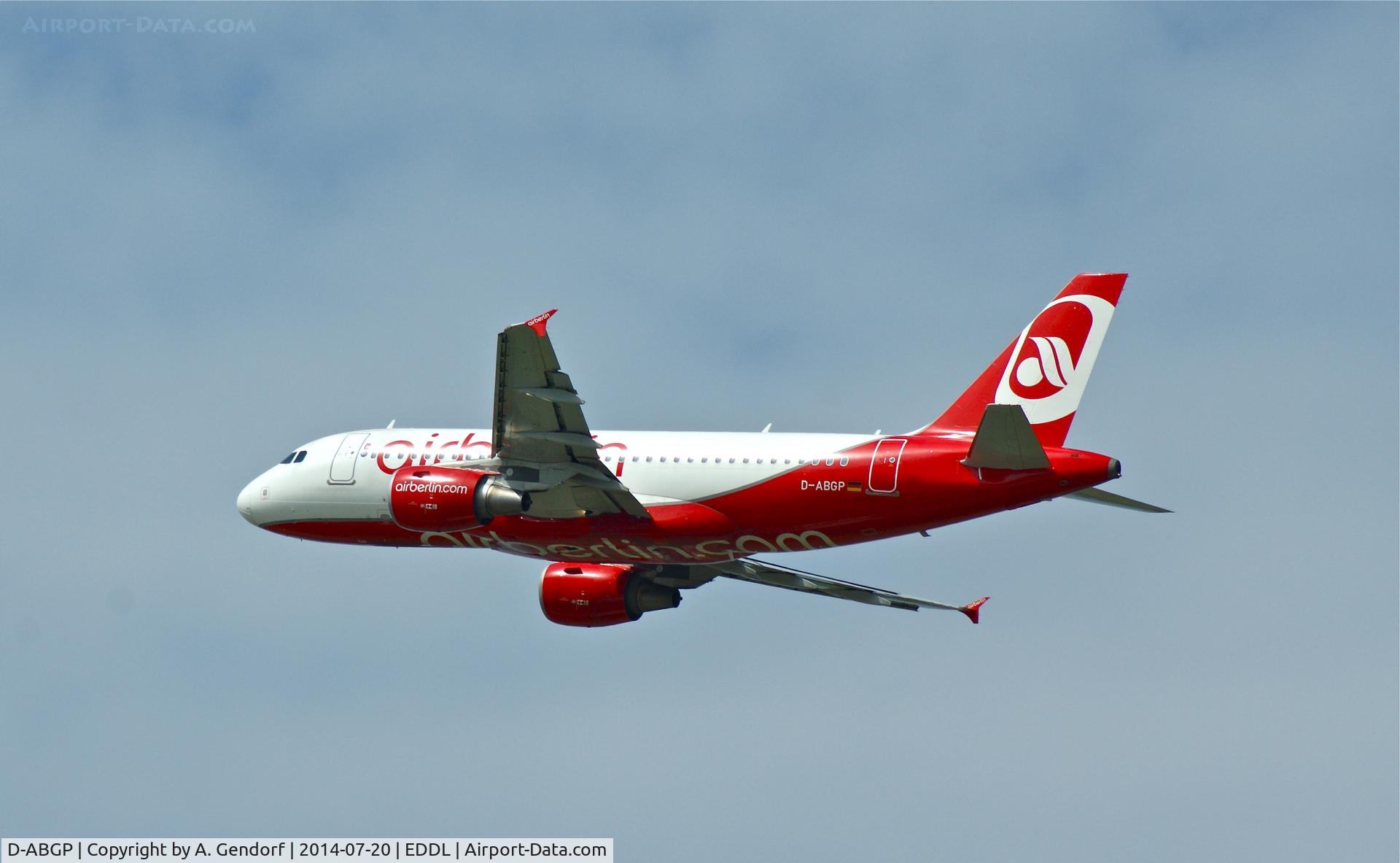 D-ABGP, 2008 Airbus A319-112 C/N 3728, Air Berlin, seen here climbing out at Düsseldorf Int'l(EDDL)