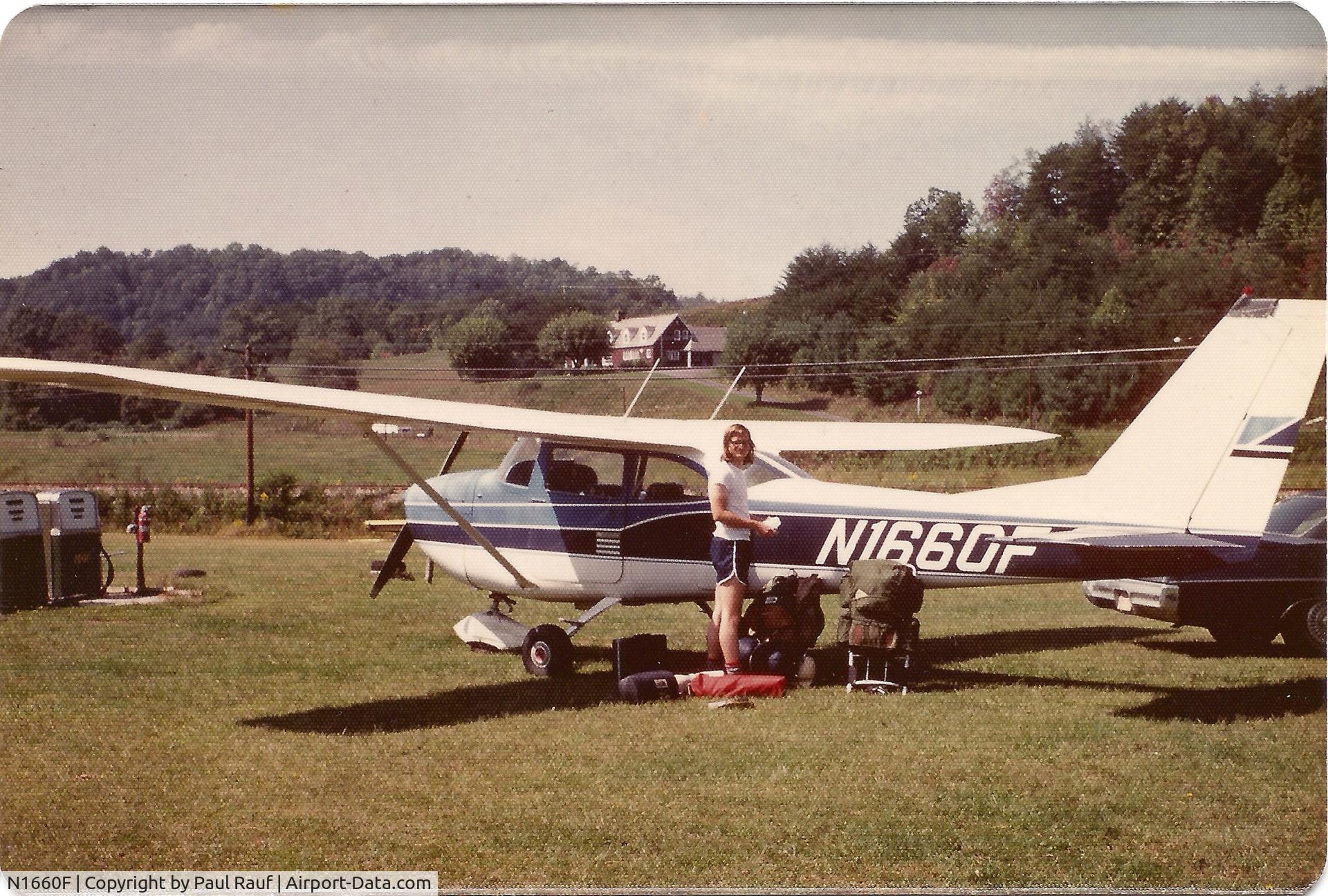 N1660F, 1966 Cessna 172H C/N 17255055, Plane used for backpacking trip to Smokies Mts. At Bryson City airport NC.  Around 1974.