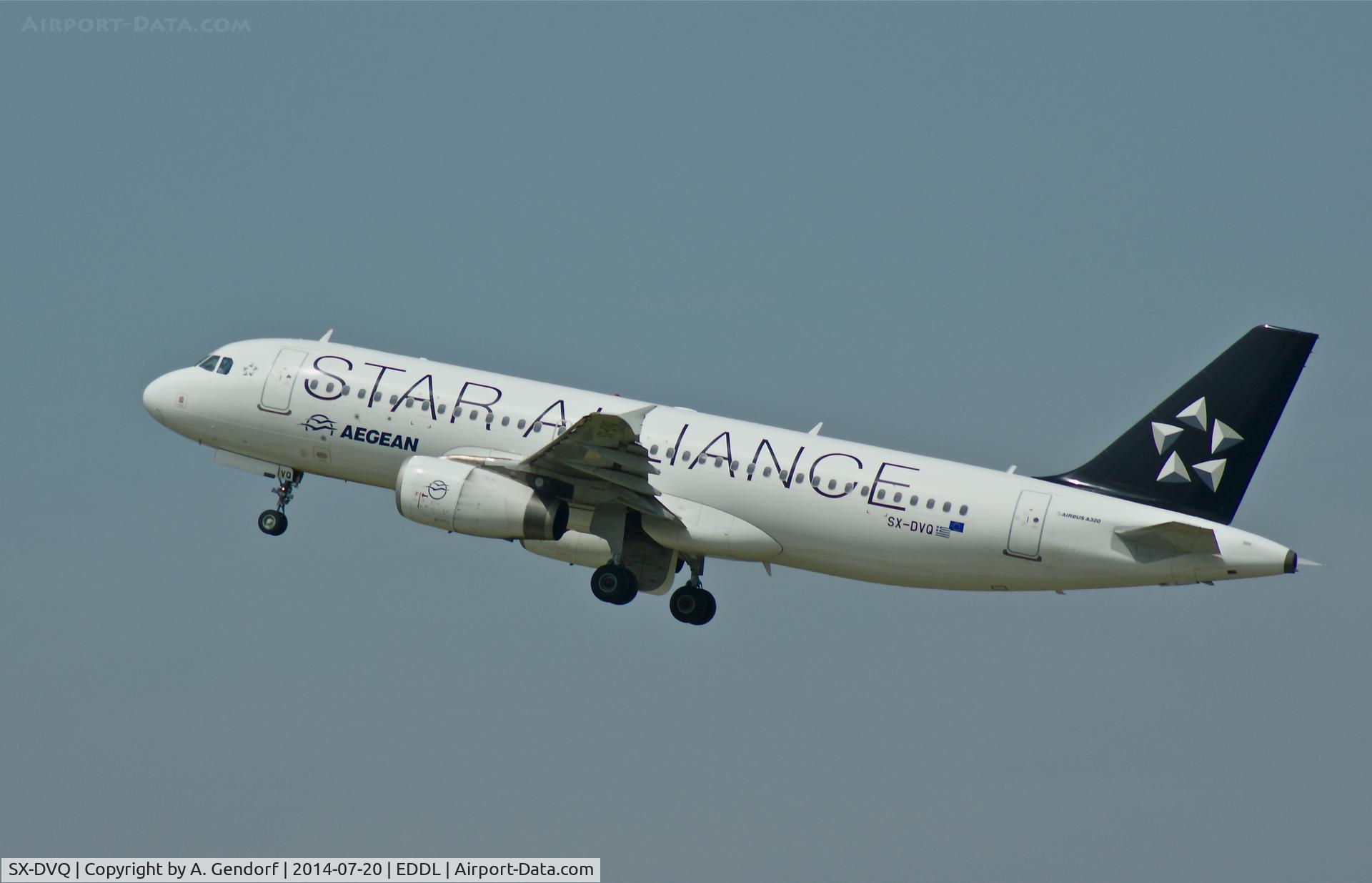 SX-DVQ, 2008 Airbus A320-232 C/N 3526, Aegean Airlines (Star Alliance cs.), is here climbing out after take off at Düsseldorf Int'l(EDDL)