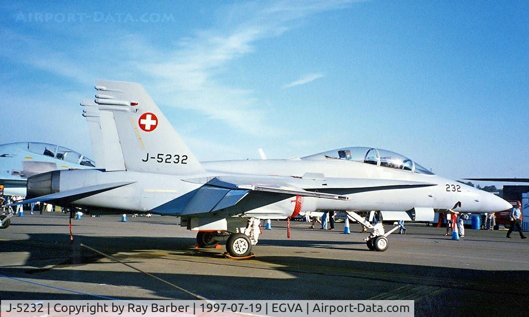 J-5232, 1996 McDonnell Douglas F/A-18D Hornet C/N 1308, J-5232   McDonnell Douglas F/A-18D Hornet [SFD-02] (Swiss Air Force) RAF Fairford~G 19/07/1997