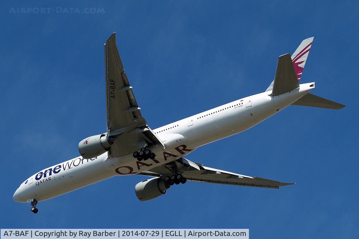 A7-BAF, 2009 Boeing 777-3DZ/ER C/N 37661, Boeing 777-3DZER [37661] (Qatar Airways) Home~G 29/07/2014. On approach 27R now with 