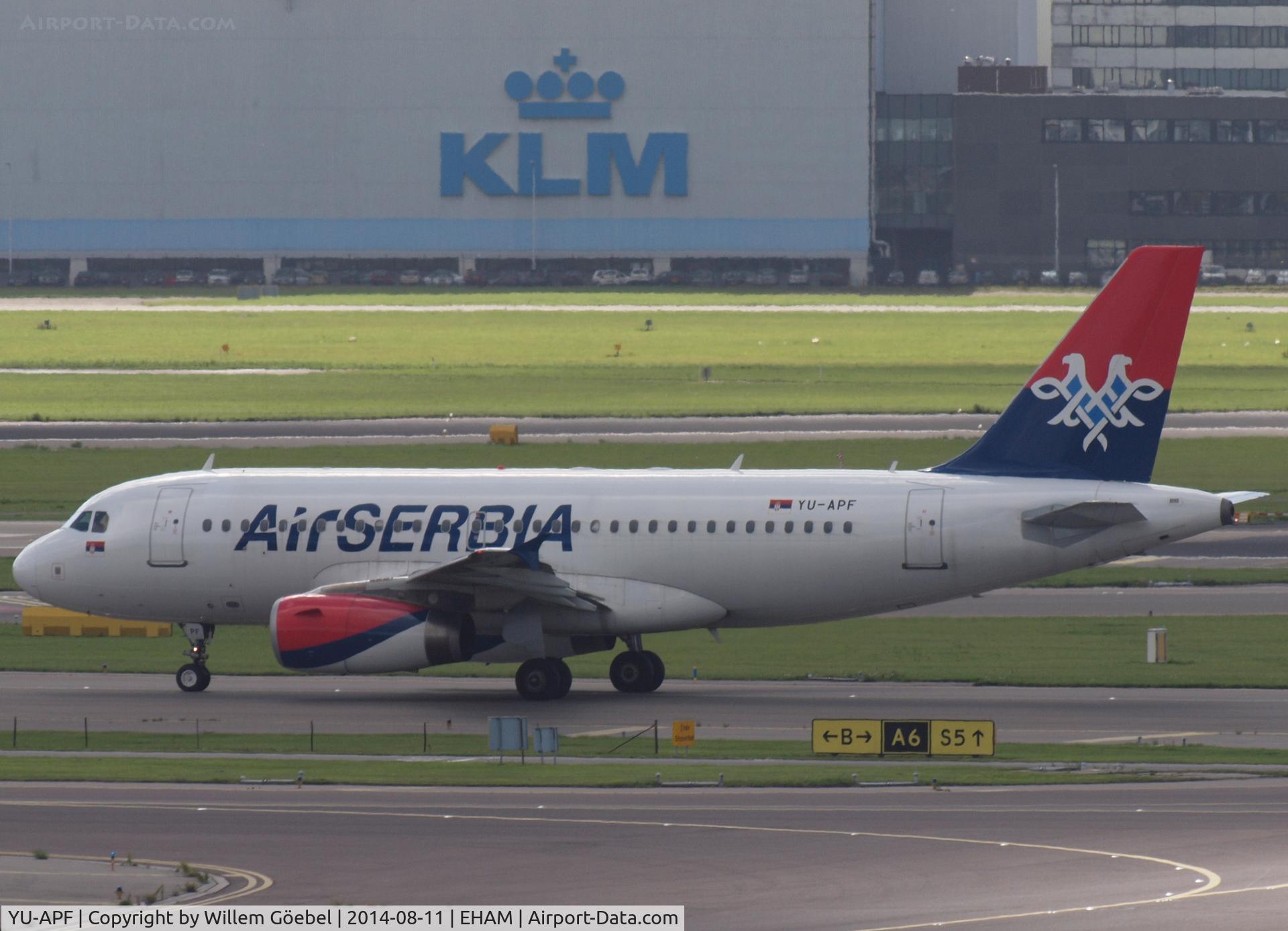YU-APF, 2007 Airbus A319-132 C/N 3317, Taxi to the runway of Schiphol Airport