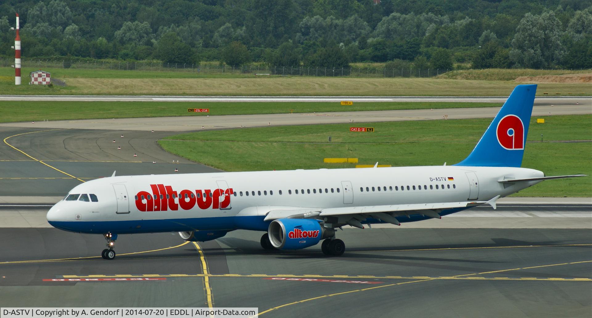 D-ASTV, 1999 Airbus A321-211 C/N 995, Germania (Alltours cs.), is here shortly after landing at Düsseldorf Int'l(EDDL)