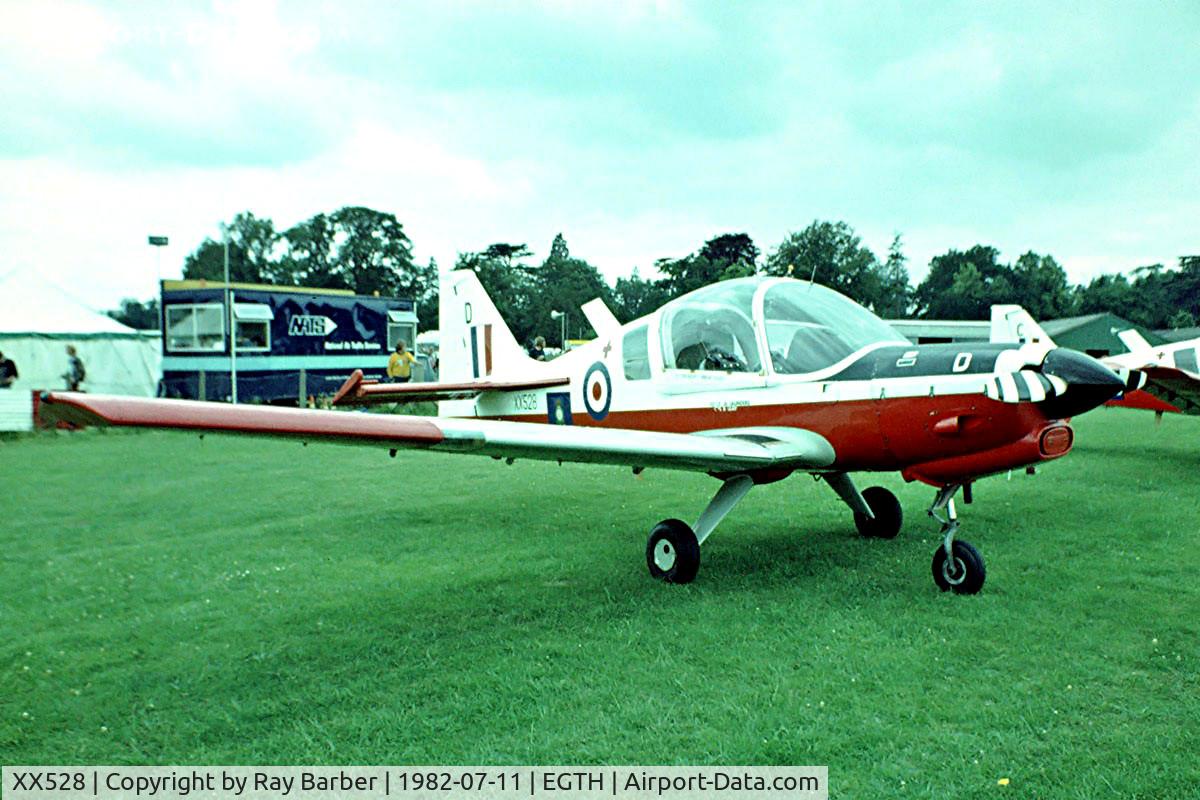 XX528, 1973 Scottish Aviation Bulldog T.1 C/N BH120/214, Scottish Aviation SA.120 Bulldog T.1 [BH120/214] (Royal Air Force) Old Warden~G 11/07/1982. From a slide.