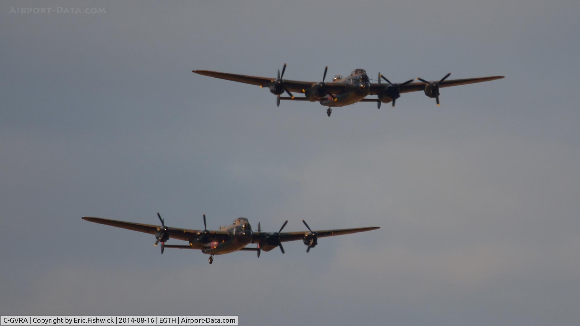 C-GVRA, 1945 Victory Aircraft Avro 683 Lancaster BX C/N FM 213 (3414), 45. C-GVRA and the BBMF Lancaster at The Shuttleworth Collection Flying Proms, Aug. 2014.
