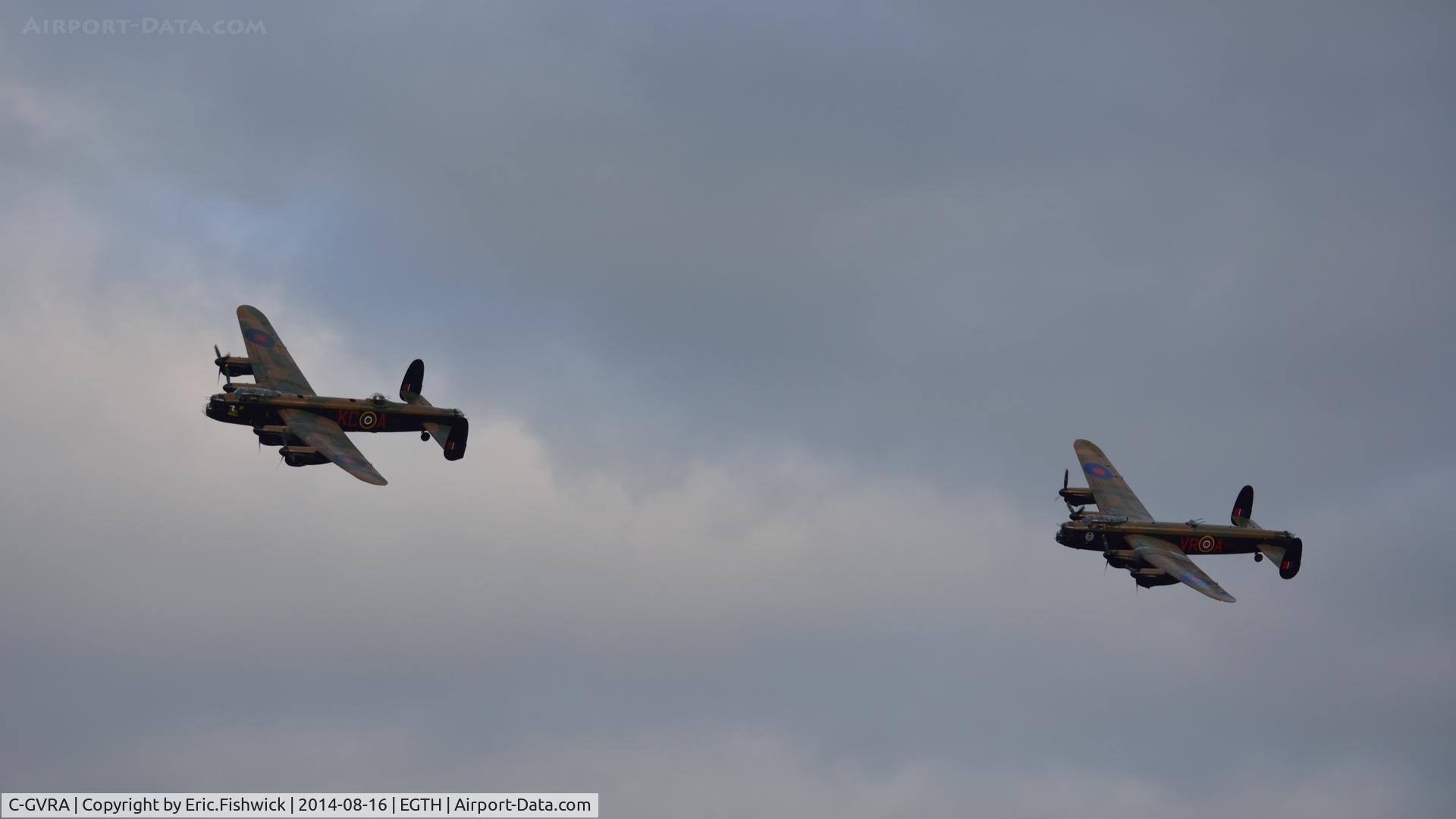 C-GVRA, 1945 Victory Aircraft Avro 683 Lancaster BX C/N FM 213 (3414), 45. C-GVRA and the BBMF Lancaster at The Shuttleworth Collection Flying Proms, Aug. 2014.