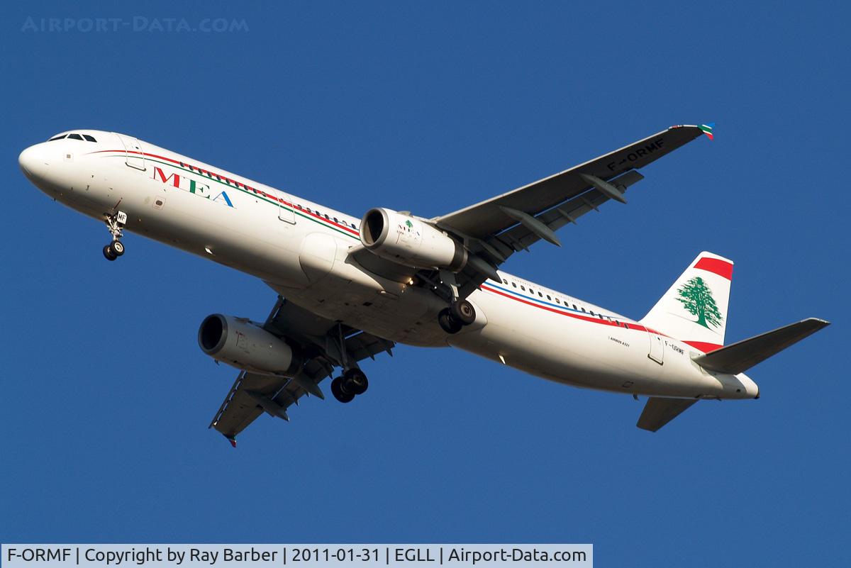 F-ORMF, 2003 Airbus A321-231 C/N 1953, Airbus A321-231 [1953] (Middle East Airlines) Home~G 31/01/2011. On approach 27R.