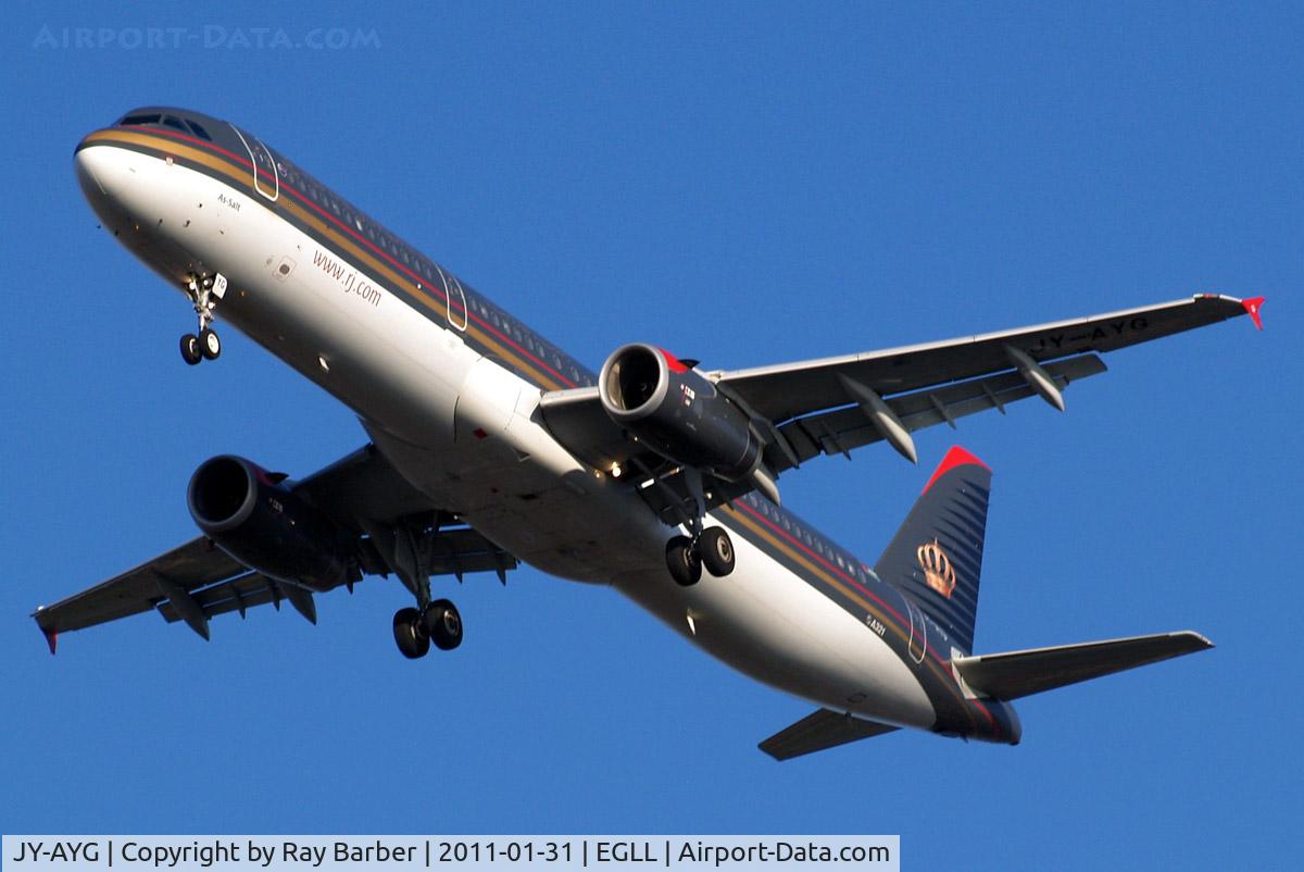 JY-AYG, 2006 Airbus A321-231 C/N 2730, Airbus A321-231 [2730] (Royal Jordanian Airlines) Home~G 31/01/2011. On approach 27R.