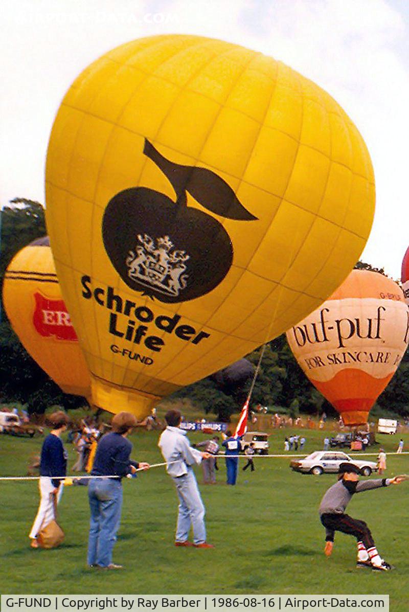 G-FUND, 1981 Thunder Balloons Ltd THUNDER AX7-65Z C/N 376, Thunder and Colt Ax7-65Z HAFB [376] (Schroder Life Assurance Ltd) Ashton Court~G 16/08/1986