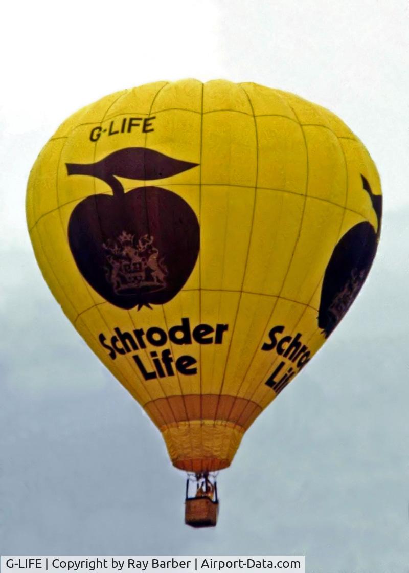 G-LIFE, 1978 Thunder Balloons Ltd THUNDER AX6-56Z C/N 135, Thunder and Colt Ax6-56Z HAFB [135] (Schroder Life Assurance Ltd) Ashton Court~G 09/09/1979. From a slide.