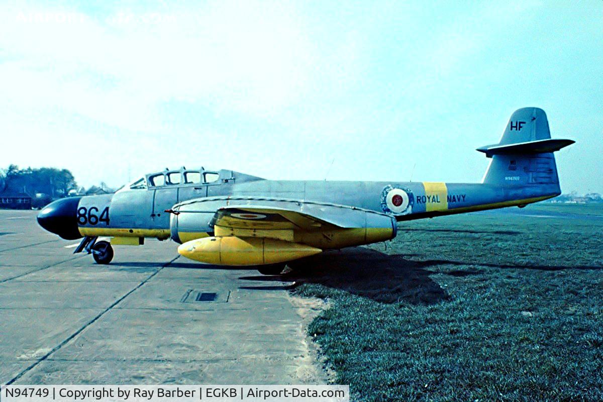 N94749, 1951 Gloster Meteor NF.11 C/N Not found N94749, Gloster Meteor TT.20 (Unknown) Biggin Hill~G 17/05/1975. From a slide.