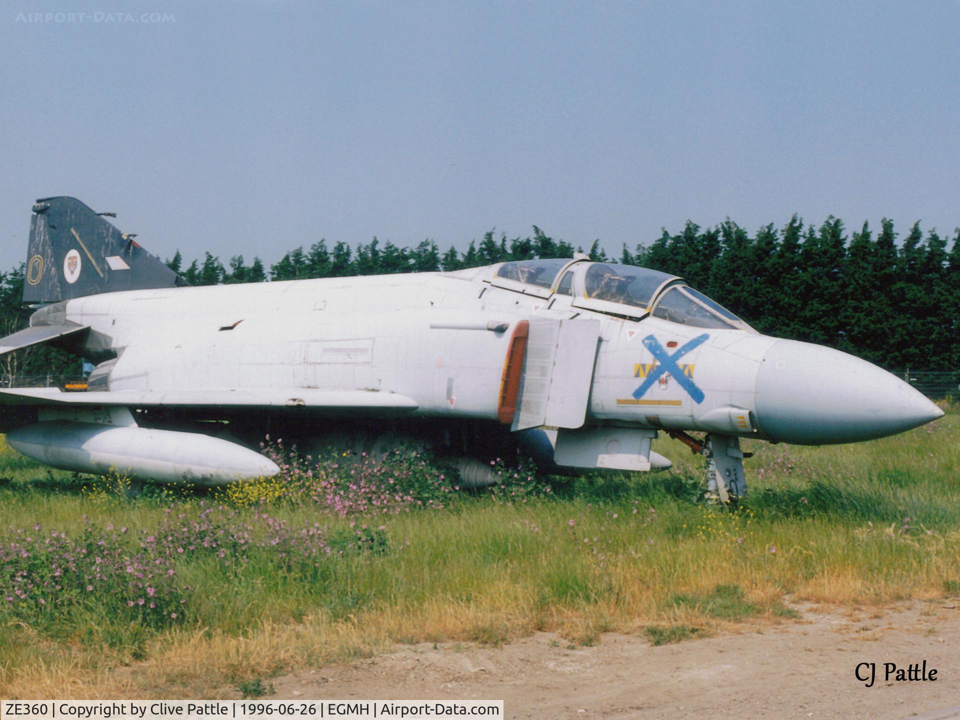 ZE360, McDonnell Douglas F-4J(UK) Phantom II C/N 2876/0241, Scanned from print. On duty at the Fire Training School at the then RAF Manston is Phantom F-4J (UK) ZE360/9059M